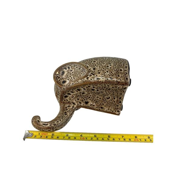 Elephant Statue Ceramic Decor Bookshelf Mantle Browns & White Spotted - Picture 5 of 7